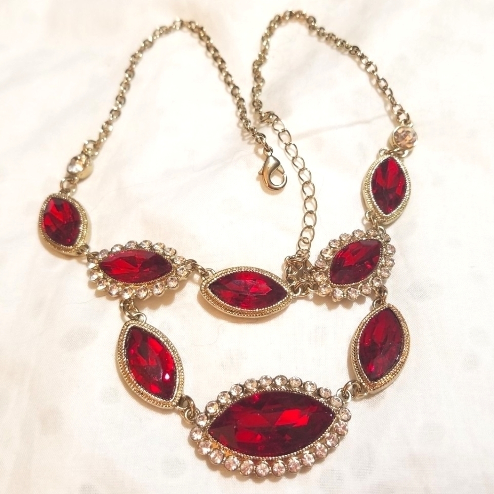 Rare Monet Red White Crystal Necklace